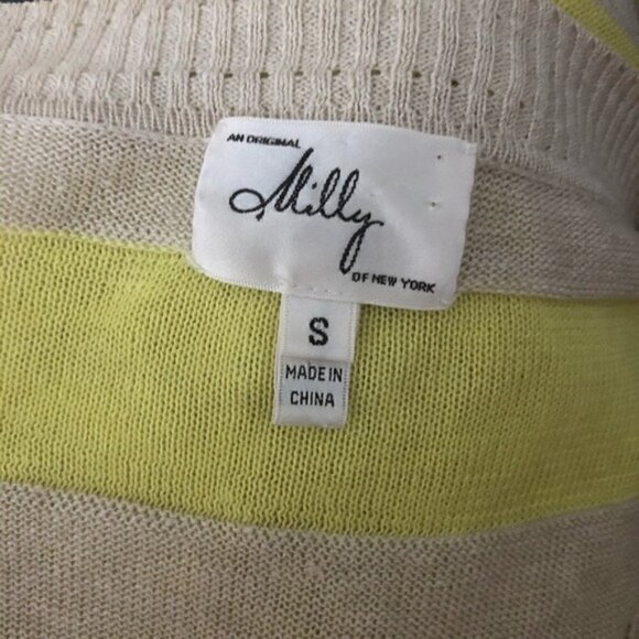 Milly New York Cardigan S Linen Stripe Button Luxury Spring Natural Lemon Yellow - Picture 5 of 9